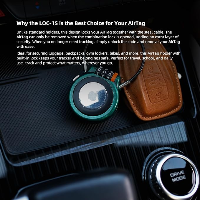 Combination Lock AirTag Holder Compatible with Apple Air Tag, Metal AirTag Case with Steel Cable, Tracker Tag Holder for Luggage Tracking Suitcase Backpack Vehicles Ski Gear Anti Lost