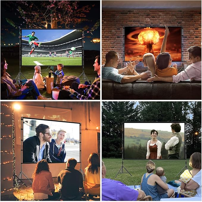 Projector Screen with Stand, TOWOND 100 inch Portable Projector Screen Black Backing, Outdoor Movie Screen 16:9 4K HD Wrinkle-Free Projection Screen with Carry Bag for Backyard Sports Viewing Parties