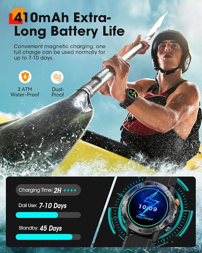 Smart Watches for Men(Waterproof/Call/Answer),Military Smart Watch with Heart Rate/Oxygen/Pressure/Sleep Monitor/124 Sports Modes, Fitness Tracker Tactical Watch for Android Phones/iPhone Black