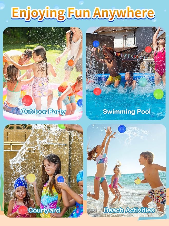 24PCS Reusable Water Balloons, Self-Sealing Silicone Water Bomb, Refillable Water Balls for Boys and Girls, Outdoor Summer Water Toys Pool Beach Park Yard