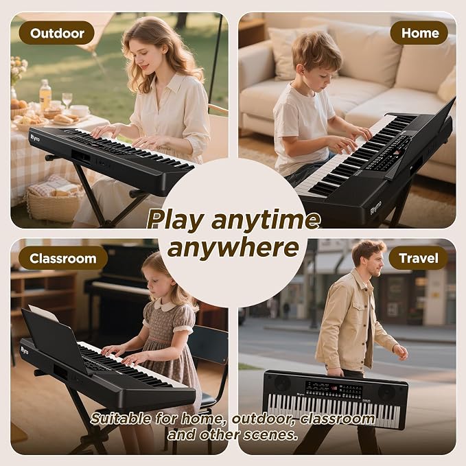 Rhymo 61 Key Keyboard Piano, Electric Piano Keyboard with Touch Response, LED display, Music Stand, 300 Voices, 300 Rhythms, Learning Keyboard Piano for Beginners, Built-in Speakers (Black)
