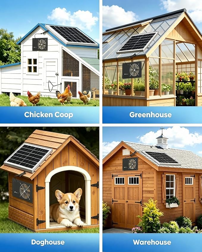 25W Solar Fan for Chicken Coop with 15000mAh Battery & Timer | 5" Small Solar Powered Exhaust Fan, Usable At Night, Quiet Waterproof High Airflow, for Outdoor,Greenhouse,Sheds,Pet Houses