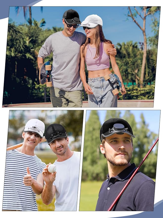 Yaomiao 2 Pcs Solar Baseball Cap with Fan Unisex Sun Protection USB Charging Fan Mesh Hat for Summer Outdoor