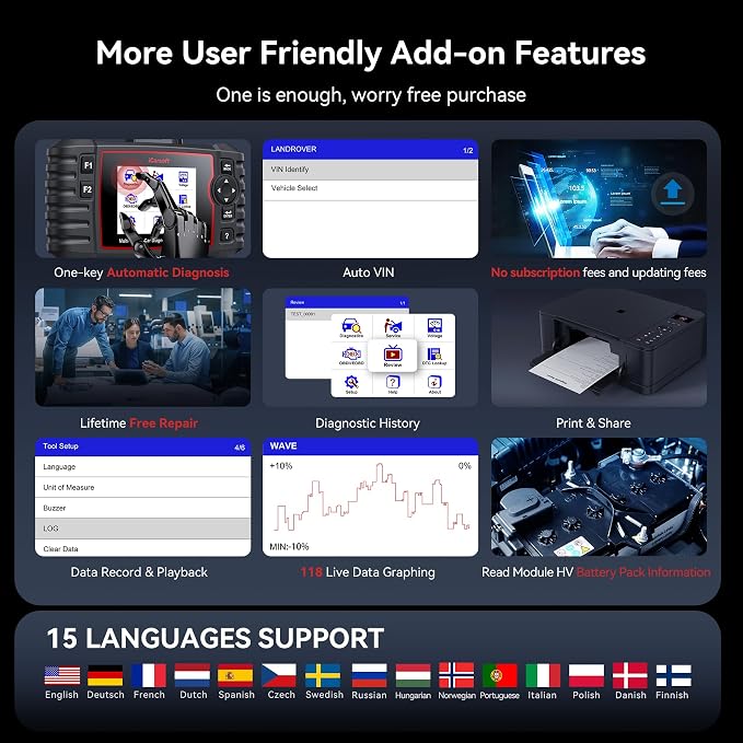 iCarsoft LR V3.0 2026 Version Bidirectional OBD2 Scanner for Most Land Rover/Jaguar from 1996-2023 Full Systems 37 Service Diagnostic Scan Tool Graphic Data Car Code Reader with Lifetime Free Update