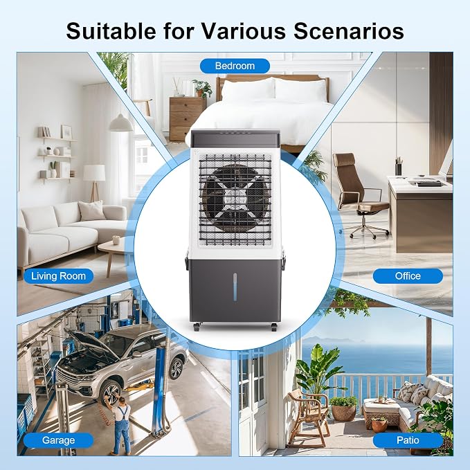 Uthfy Swamp Cooler Air Conditioner, 2200 CFM Evaporative Cooler with 8 Gal Detachable Water Tank & 4 Ice Packs, 120° Oscillation, 3 Speeds, Remote & 12H Timer, 40" Portable Outdoor AC for Bedroom