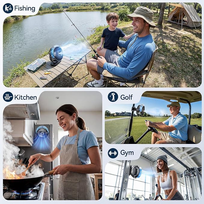 Magnetic Cruise Ship Approved Fan, 12000mAh Battery Travel Fan with Cold Mist Spray, 4 Speeds, LED Lights, Timer, Portable Fan for Golf Cart, Bedroom, Camping, Cruise Must Haves Essentials 2026