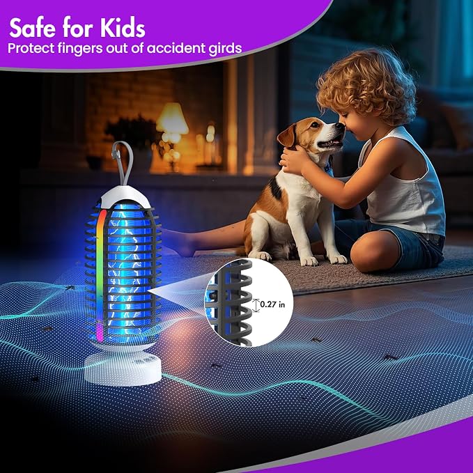 Bug Zapper Outdoor with Colorful Lighting and Auto-Sensing, 3 in 1 Cordless 4000mAh Battery Electric Fly Trap, Rechargeable Mosquito Zapper for Camping, Patios, Garden, Kitchen (2Pack-Black)