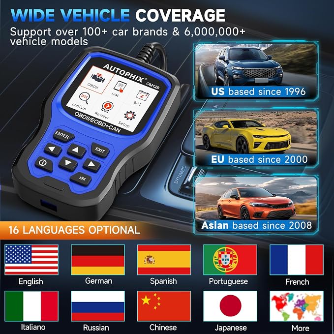 AUTOPHIX OM129P OBD2 Scanner, Check Engine Light Code Reader with Live Data, Car Scanner, Pass Smog Test and 12V Battery Test, All OBD2 Function with Code Definition & Lifetime Free Updates