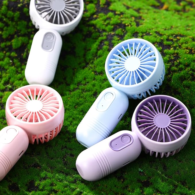 Rossesay 6 Pcs Mini Portable Fan Bulk Cute Handheld Lightweight Small Little Personal Hand Eyelash Fan 3 Speeds USB Rechargeable for Women Men Indoor Outdoor Makeup Travel (Pink)
