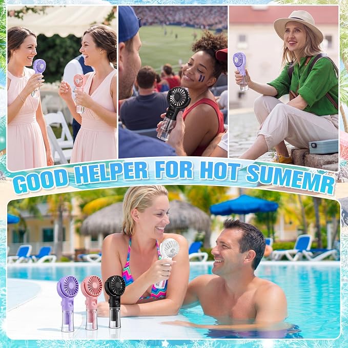 4 Pack Misting Fans Portable Handheld Rechargeable Handheld Spray Fans with 25ml Water Tank 4-speed Personal Cooling Fan, Usb-c Mini Hand Fan for Travel Outdoor Sports Camping Office Home