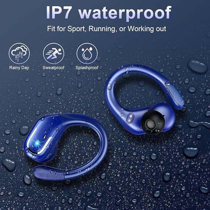 Ltinist Wireless Earbuds, 75hrs Bluetooth 5.4 Headphone Sport, Bluetooth Earbuds Deep Bass Over Ear Buds with Earhooks, ENC Noise Cancelling Earphone Mic, IP7 Waterproof for Workout/Running/Gym Blue