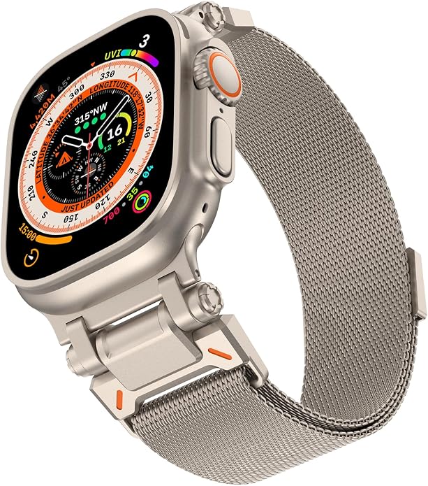 WINGLE Milanese Loop for Apple Watch Band Ultra 3/2/1 Band Ultra 49mm Series 11 10 46mm 45mm 44mm SE 3/2/1 Series 9 8 7 6 5 4 3 Men Women,Parachute-Style Buckle Stainless Steel Mesh Metal iWatch Bands