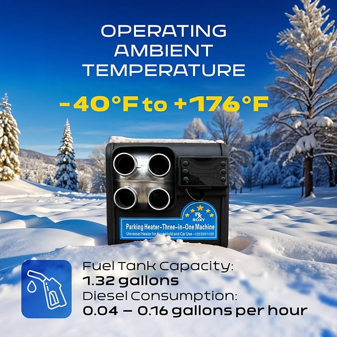 8000W All-in-One Diesel Air Heater 110V/12V/24V Portable Quiet Parking Heater with 5L Tank | Compact Forced-Air Heating for Car RV Truck Camper Tent Garage | LCD Control | Blue