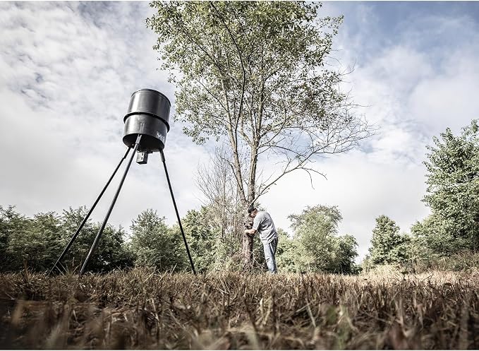 WILDGAME INNOVATIONS Quick-Set 270 lb Game Feeder with Digital Timer | Durable Tripod Corn/Pellet Hunting Feeder with 1-4 Available Feed Times & 30-feet Radius