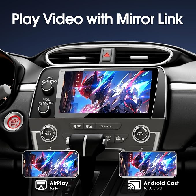 Haudio 10.1" Wireless Double Din Car Stereo with Bluetooth, Wireless CarPlay and Android Auto, Backup Camera, GPS Navigation, Free APK Download and Deletion, FM, Voice Control, Mirror Link