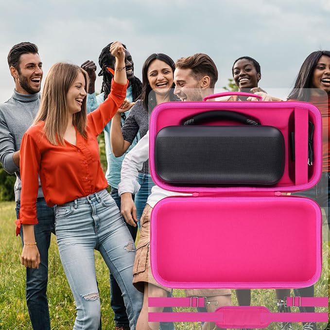 for Bose SoundLink Max Portable Speaker Hard Protective Case, Portable Travel Case Replacement with Shoulder Strap and Handle (Rose Red Case) - co2CREA