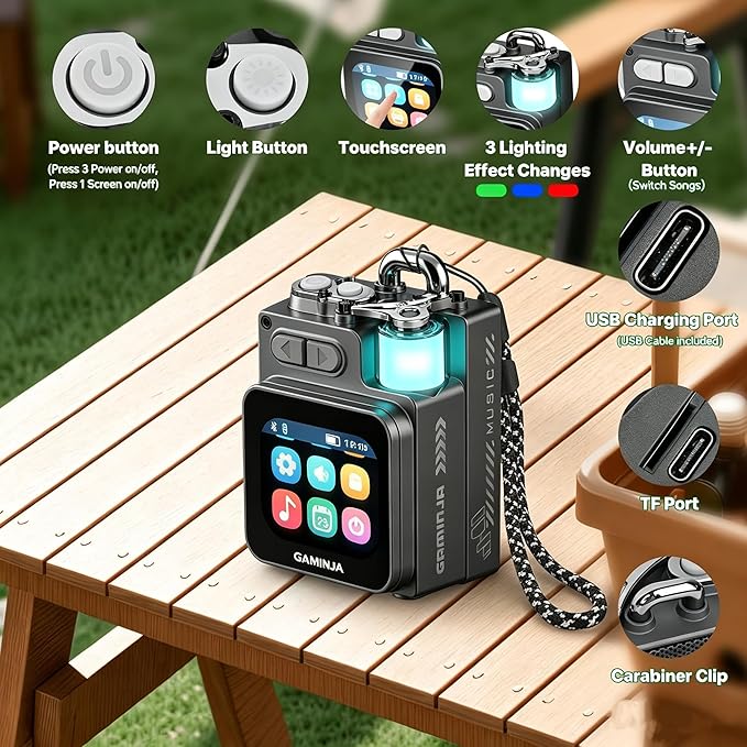 Wireless Bluetooth Speaker Mini, 2-Inch Screen Rgb Subwoofer, Small Speaker Portable with Alarm Clock, Weather, Calendar ,6H Battery, Metal Pendant Waterproof Large Hd Sound Pocket Stereo (White)