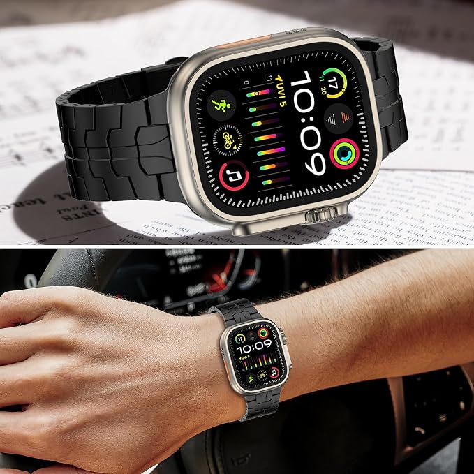 MioHHR Stainless Steel Band Compatible with Apple Watch Band 49mm 46mm 45mm 44mm 42mm(Series 3/2/1), Adjustable Metal Band for Men iWatch Series 10 9 8 7 6 5 4 3 2 1 SE SE2 SE3 Ultra3/2/1, Black