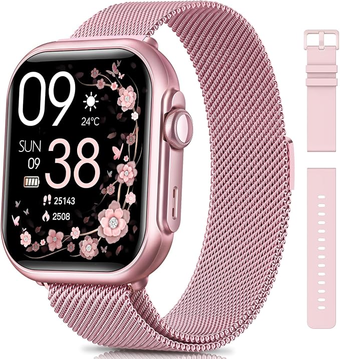 Smart Watches for Women for iPhone Android: 1.85"Smartwatch with Make/Answer Call Sleep Heart Rate SpO2 Blood Pressure Monitor IP68 Waterproof 120+Sport Mode Fitness Tracker 1000mAh Battery 2 Bands