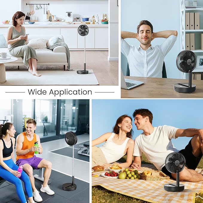TriPole Portable Standing Fan, 8000mAh Rechargeable Oscillating Fan with Remote, 8.1'' Quiet Pedestal Floor Fan with LED Display & Timer, Foldable Small Desk Fans for Bedroom, Office, Camping, Travel