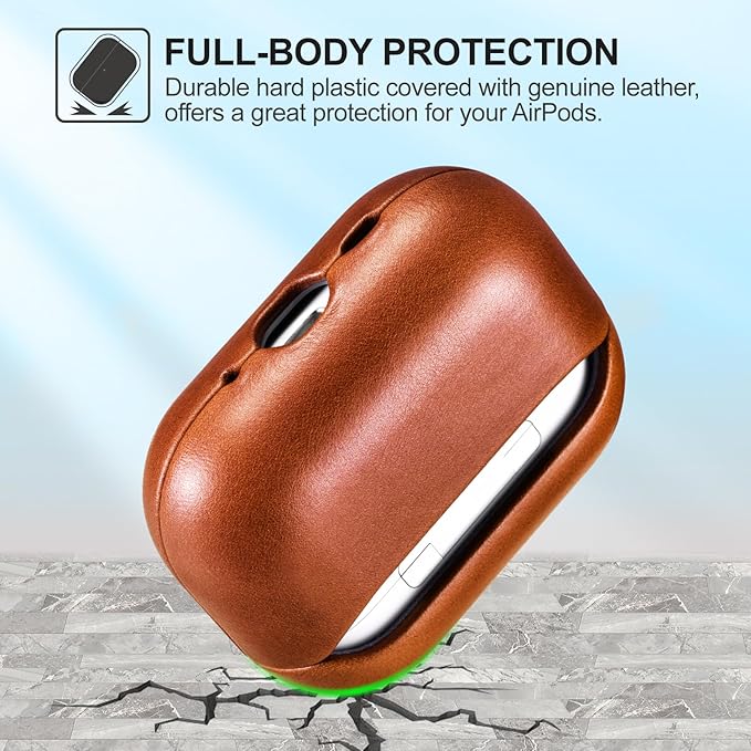 ICARER AirPod Pro 3 Case, 100% Geniune Leather Case, Handmade Top Grade Vintage Cover, Shockproof Protective Cover Support Wireless Charging, Compatible with AirPods Pro 3 2025 Model (Brown)