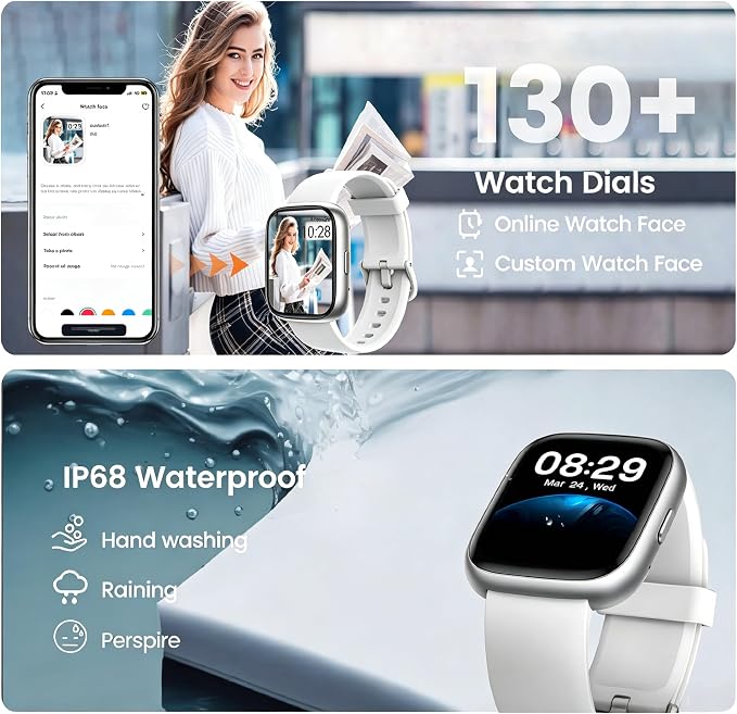 Smart Watch with Alexa Built-in, 1.83" HD Touchscreen Fitness Tracker with Bluetooth Call, Fitness Watch with Heart Rate/Sleep Monitor/120+ Sports, IP68 Waterproof Smartwatch for Android iOS, Ivory