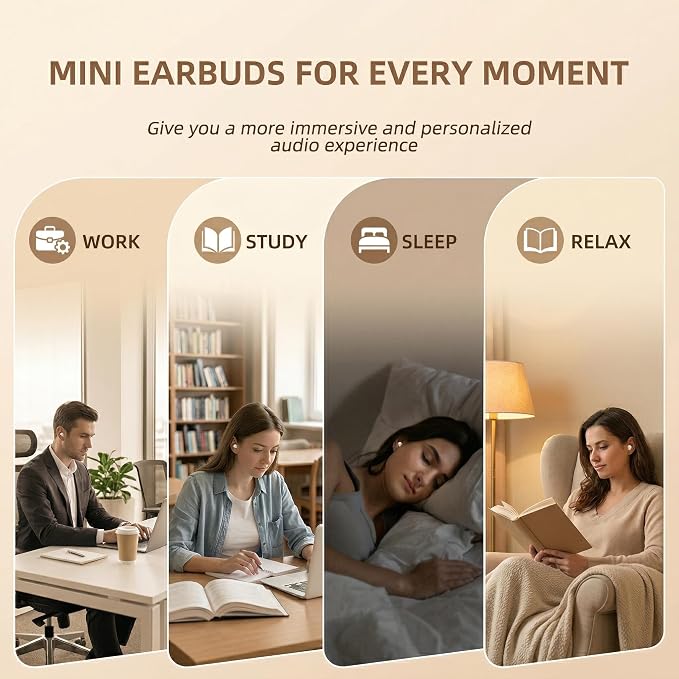 Sleep Earbuds, Invisible Mini Wireless Earbuds for Small Ear Canals, Ergonomic Bluetooth Earbuds with Premium Sound and One-Step Auto Pairing