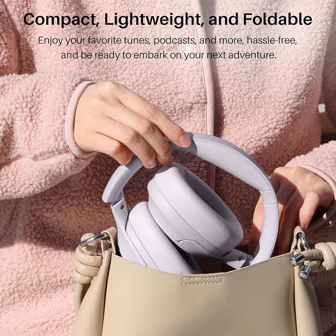 TOZO Hybrid Active Noise Cancelling Headphones, Wireless Over Ear Bluetooth Headset, 60H Playtime, Hi-Res Audio Custom EQ via App Deep Bass Comfort Fit Ear Cups, for Home Office Travel Purple