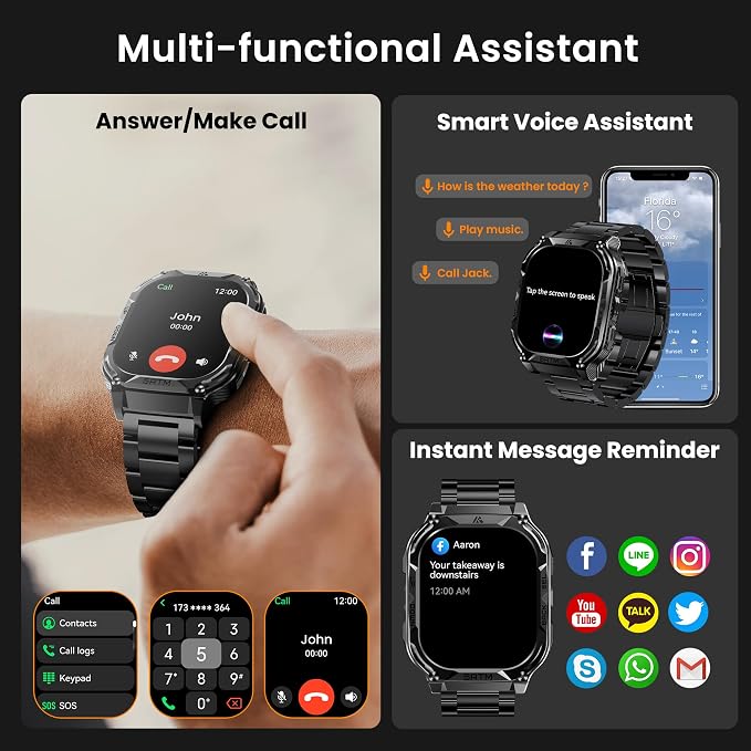 AMAZTIM Smart Watch with GPS - Rugged Outdoor Fitness Watch, 170+ Sports Modes, 5 ATM Waterproof, 1.96" AMOLED, Answer/Make Calls, Android & iOS Compatible (2 Straps)