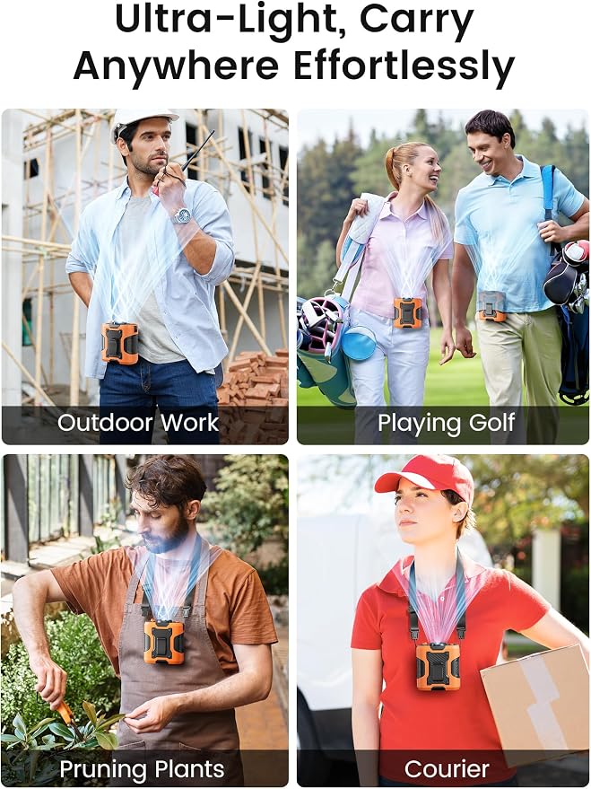 Koonie Portable Waist Clip Fan, Wearable Belt Personal Device with 100 Levels Speeds, Rechargeable Battery Supports 24H Working Time, Cool Clip Fan Under Shirt for Outdoor Work Camping Travel Orange