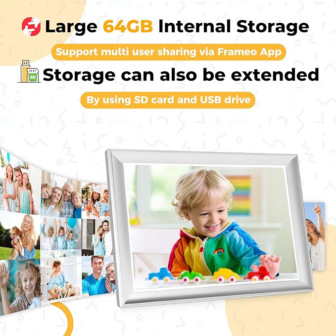 64GB 2K Digital Photo Frame,WiFi6 Digital Picture Frame 100% sRGB 10.5 Inch 1920x1280 FHD IPS Touch Screen,Share Photos & Videos via Frameo App,Extend Storage by SD Card &USB Disk,Clock,Weather,White