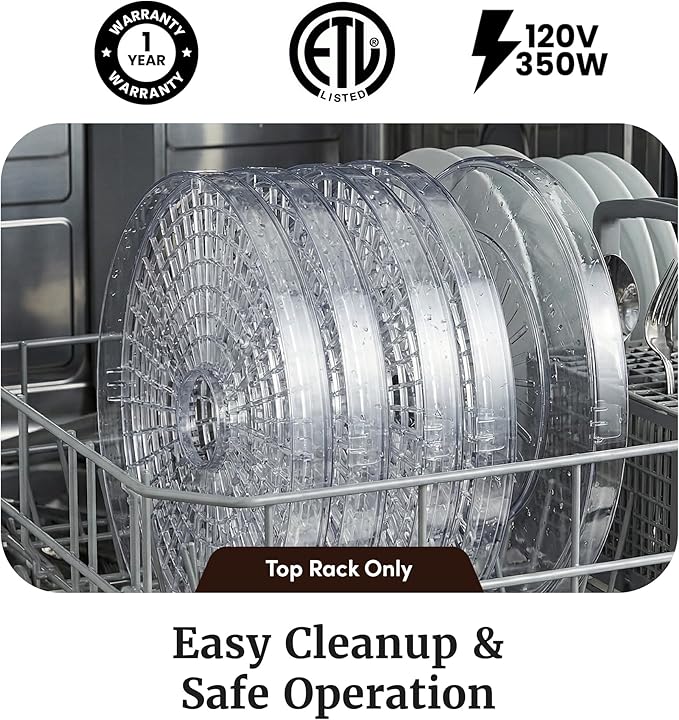 Elite Gourmet EFD319 Food Dehydrator, 5 BPA-Free 11.4" Trays Adjustable Temperature Controls, Jerky, Herbs, Fruit, Veggies, Dried Snacks, Black