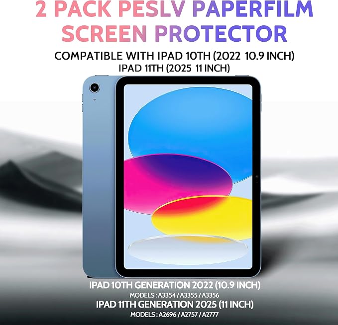 Peslv 2 Pack Like Paper Screen Protector for iPad 10th 2022 10.9" & iPad 11th A16 2025 11", Matte Anti Glare PET Film/Blue Light Filter Eye Protection Cover/Drawing & Writing Feel Like on Paper