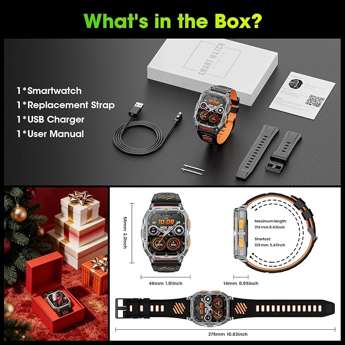 Smart Watches for Men, 2.01" HD Military Smart Watch with 1000mAh High-Capacity Battery/Led Flashlight/Answer/Make Call/Heart Rate/Sleep Monitor/Step Tracker, Fitness Tracker for Android/iPhone