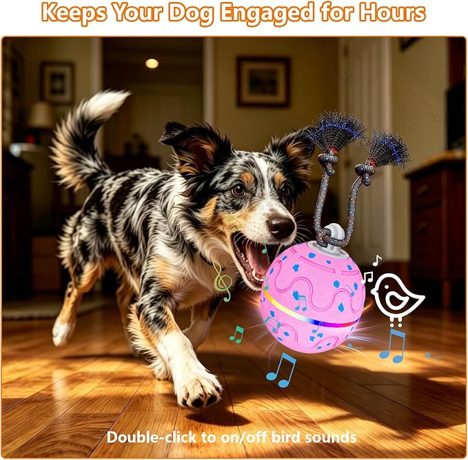 Smart Interactive Dog Ball – Automatic Moving, Bouncing & Rotating Toy for Medium/Large Dogs, E‑TPU Rolling Ball with Normal & Crazy Modes, Bird Sounds, Washable Cover, Type‑C Charging