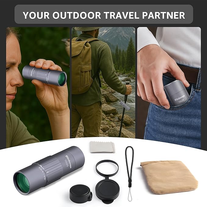 10x25 Monocular Telescope, Mini Pocket Small Size Compact Handheld Portable Lightweight ED Glass HD Optics BAK-4 Roof Prism High Powered Waterproof for Adults Camping Hiking Travel Bird Watching