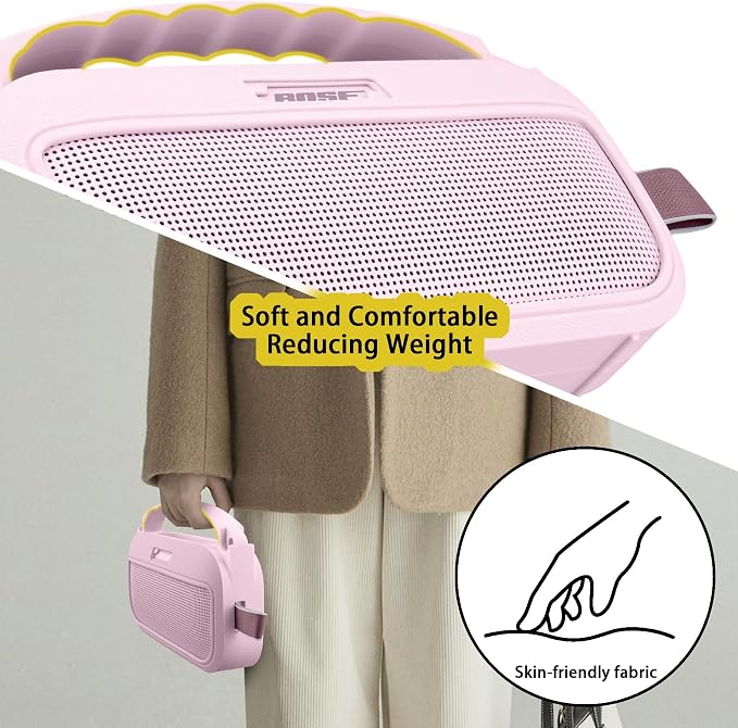 co2CREA Hard and Silicone Case Replacement for Bose New SoundLink Flex 2nd Gen Bluetooth Portable Speaker, with Carabiner and Shoulder Strap (Pink Case)