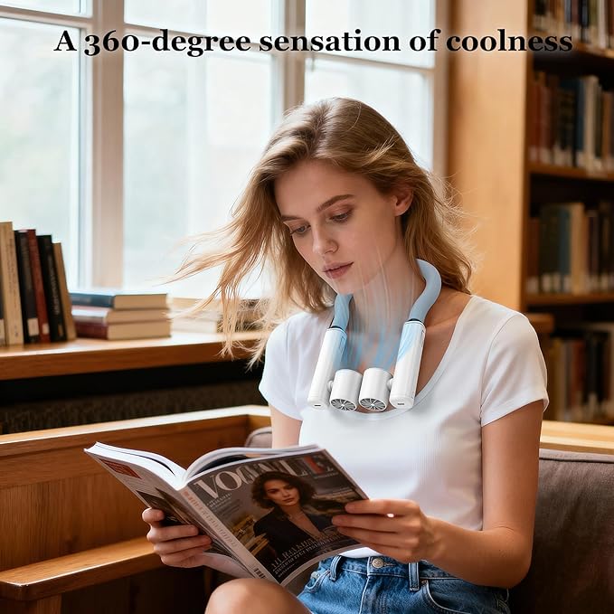 Portable Neck Fan with Ice Ring - Rechargeable Personal Hands-Free Wearable Fan with 3 Adjustable Speed | Cooling Quiet Fan for Home Office Travel Camping Outdoor, Birthday Gifts for Men Women Mom Dad