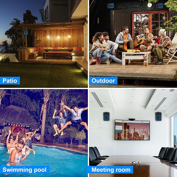 STUDIOFINIX 5.25 Inches 600 Watts Indoor Outdoor Bluetooth Speakers All Weather Wired Wall Mount System for Patio Deck (4 Speakers)