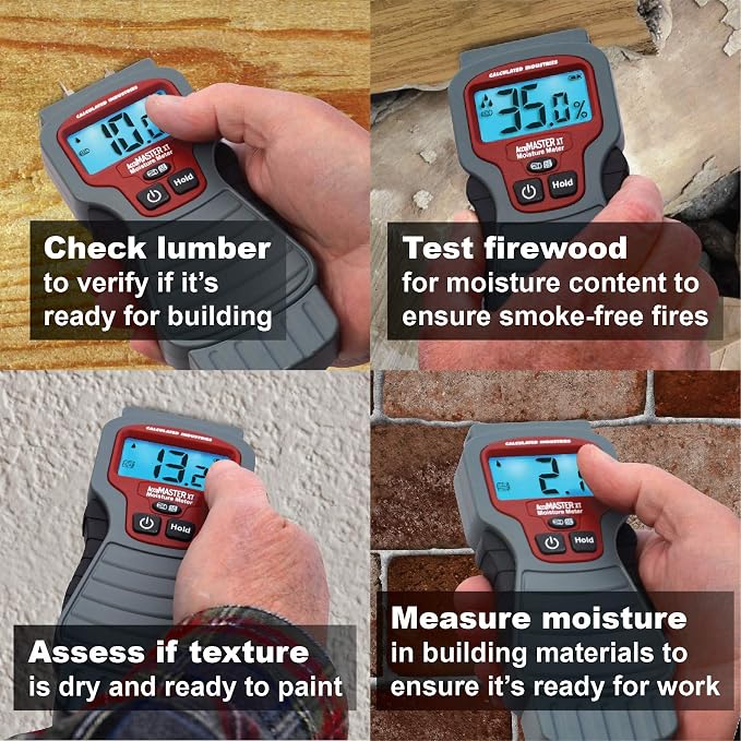 Calculated Industries 7440 AccuMASTER XT Digital Moisture Meter | Handheld |Pin Type | Backlit LCD Display | Detects Leaks, Damp and Moisture in Wood, Walls, Ceilings, Carpet and Firewood | Handheld, Pin Type, Backlit LCD Display, Detects Leaks, Damp a...