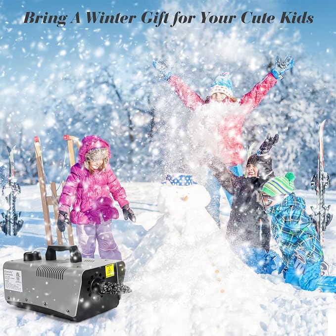 blessny High-velocity Snow Machine, Wired Remote Portable Premium Artificial Snowflake Machines for Indoor Outdoor Christmas Party, 650W Low Consumption with Max 2000CFM Output, ETL Listed