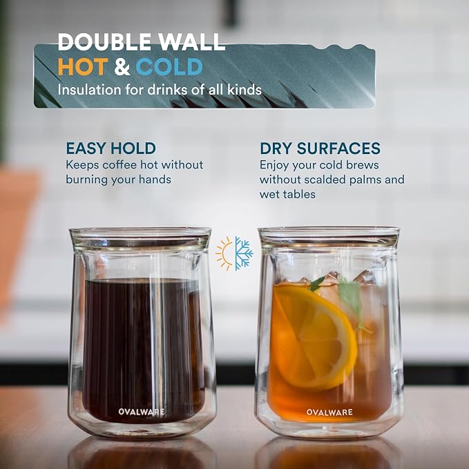 Airtight Cold Brew Iced Coffee Maker 1.0L with Double Wall Single Lip Insulated Glass Cup