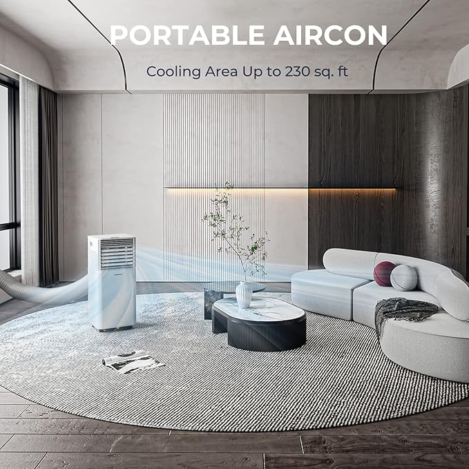 COSTWAY Portable Air Conditioner, 8000 BTU Ac Unit Spaces up to 230sq.ft, with Remote Control, 24H Timer & Window Venting Kit, Sleep Mode, Suitable for Bedroom, Living Room, Office (8000BTU, White)