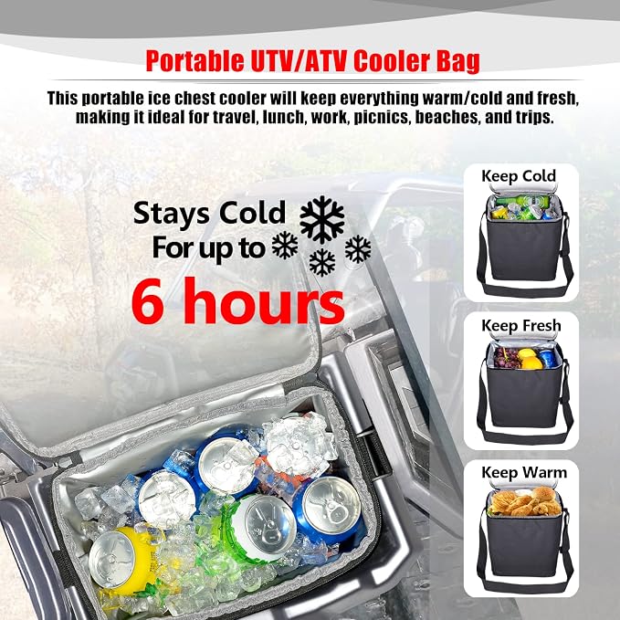 Goldfire UTV Storage Accessories,Roll Bar Storage Bags Truck Tool Organizer Bag + Removable Portable Ice Chest Cooler Groceries Bag with Straps Fit For Most UTV Models