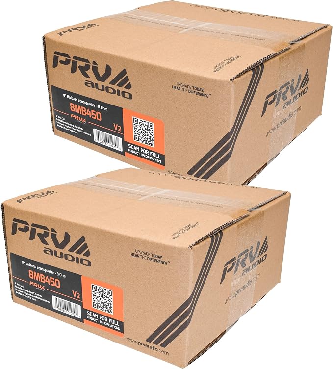 PRV AUDIO 8 Inch Midbass Speaker 8MB450 v2, 450 Watts, 8 Ohm, 2 in Voice Coil, Loudspeaker for High Output Pro/Car Sound System (2 Speakers) Bundle