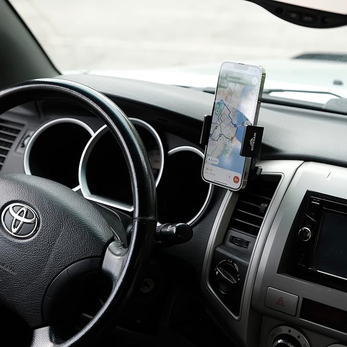 Offroam Phone Mount Made for Toyota Tacoma 2005-2011, CNC-Machined Aluminium, Universal Spring Loaded Holder, 360-Degree Swivel, One-Hand Operation