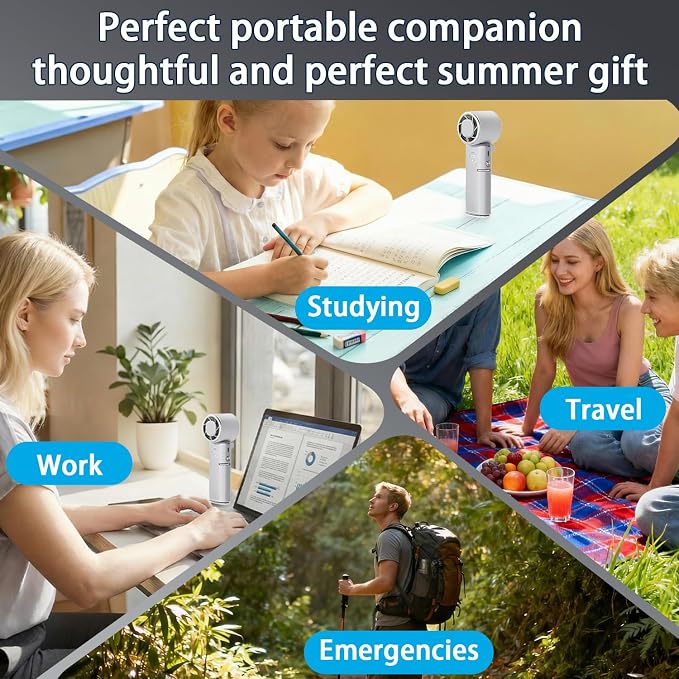 Portable Handheld Fan, 9000mAh Small Turbo Hand Held Fan, Doubles as Power Bank, Build-In Retractable Wire, 100 Speed Scroll Wheel, Personal Rechargeable Fan for Travel & Outdoor - Sliver White
