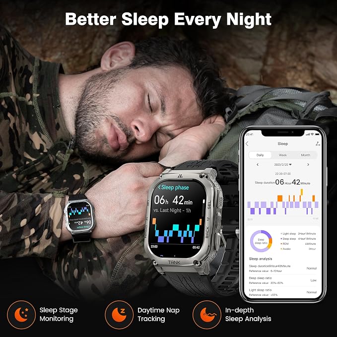AMAZTIM Smart Watches for Men - Rugged Outdoor Fitness Watch, 170+ Sports Modes, 5 ATM Waterproof, 1.96" AMOLED, Gorilla Glass, Answer/Make Calls, Android & iOS Compatible