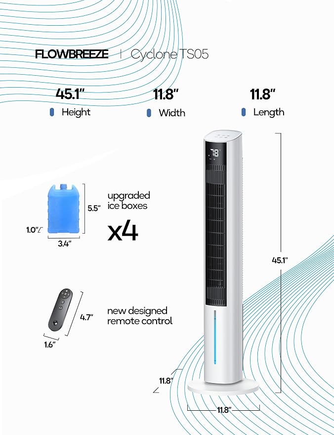 Windowless Portable Air Conditioner, 45.1" Evaporative Air Cooler w/1.06Gal Water Tank & 4 Ice Packs, 12H Timer, 60ยฐ Swing, No Hose No Window Needed, 3-IN-1 Quiet AC Unit for Room Bedroom, ivory