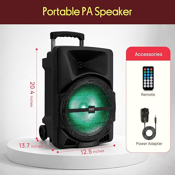 Pyle Wireless Portable PA Speaker System - 800W Powered Bluetooth Indoor & Outdoor DJ Stereo Loudspeaker with MP3 AUX 3.5mm Input, Flashing Party Light & FM Radio-PPHP1244B,Black